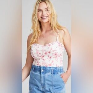 And Now This Sweetly Womens Ruffled Floral Sweetheart Camisole Bodysuit Sz Large